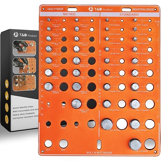 T&D 42 Hole Nut and Bolt Thread Checker with 8 Drillbit Holes
