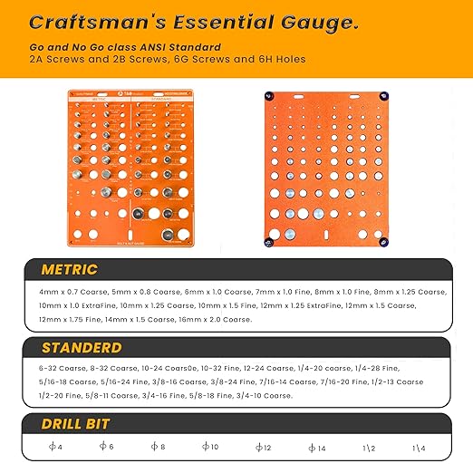 T&D 42 Hole Nut and Bolt Thread Checker with 8 Drillbit Holes