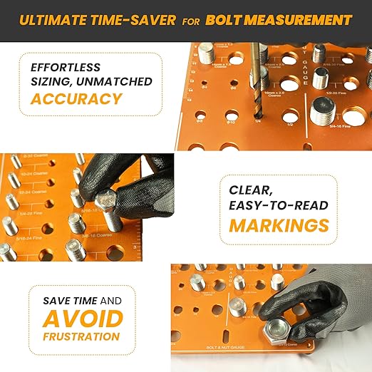 T&D 42 Hole Nut and Bolt Thread Checker with 8 Drillbit Holes
